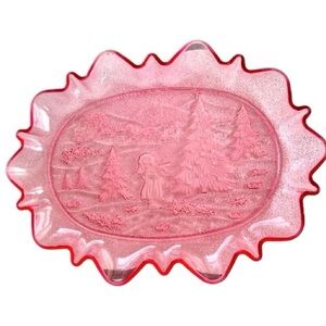 Extra large pink Christmas serving tray, embossed plastic, vintage 1993